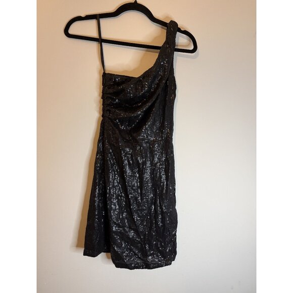 NWT AllSaints Cassis One Shoulder Black Sequin Mini Dress Sz US 0 $360 [jb] - Picture 4 of 11